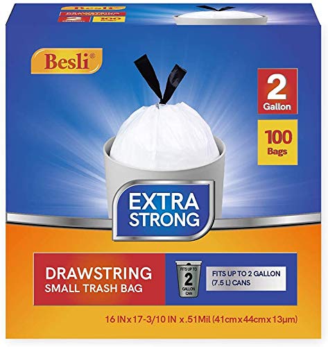 Besli 2 Gallon Drawstring Trash Bag Small Garbage Bag100 CountsWhite 2 Gallon